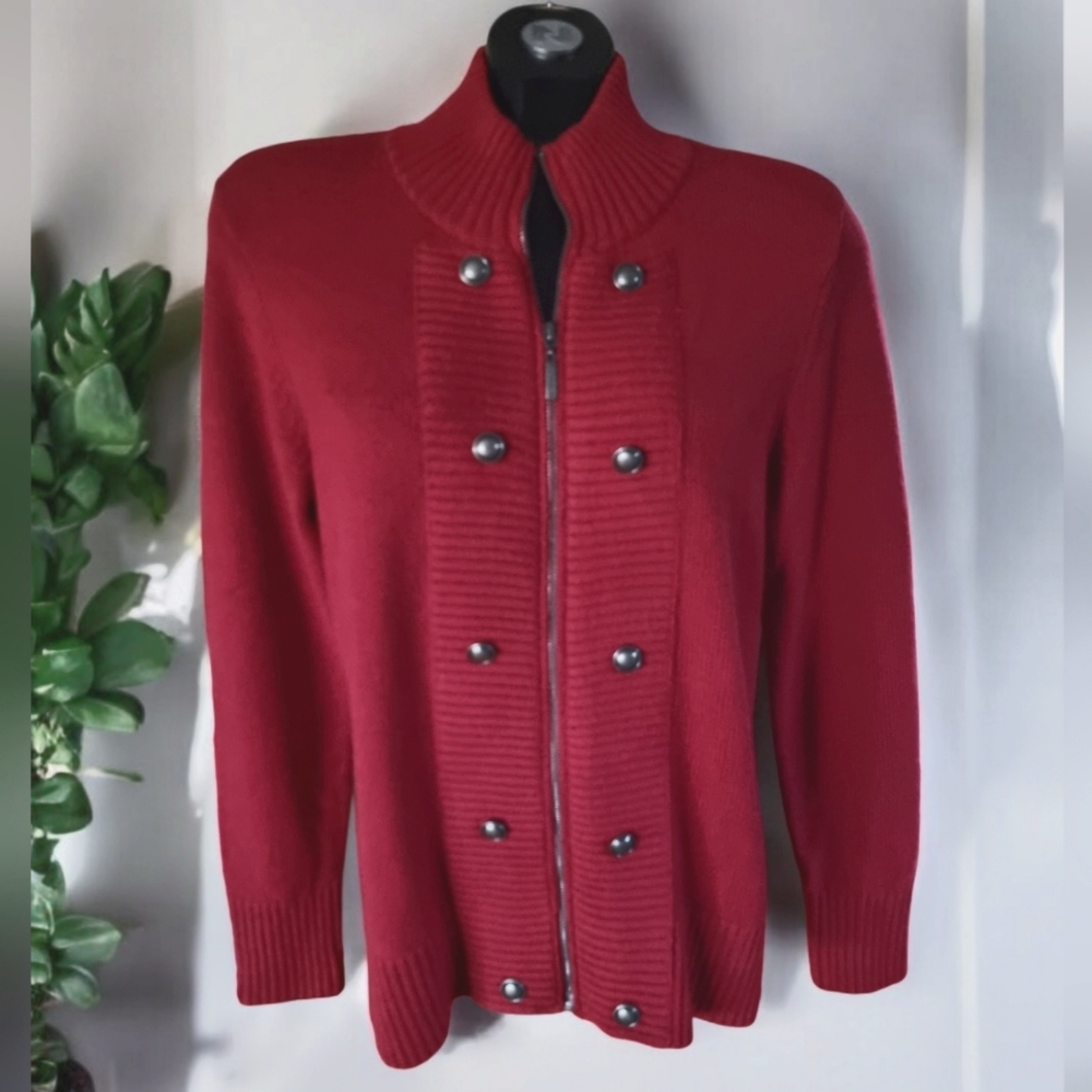 Northern Reflections Deep Red Zip-Up Cardigan Sweater